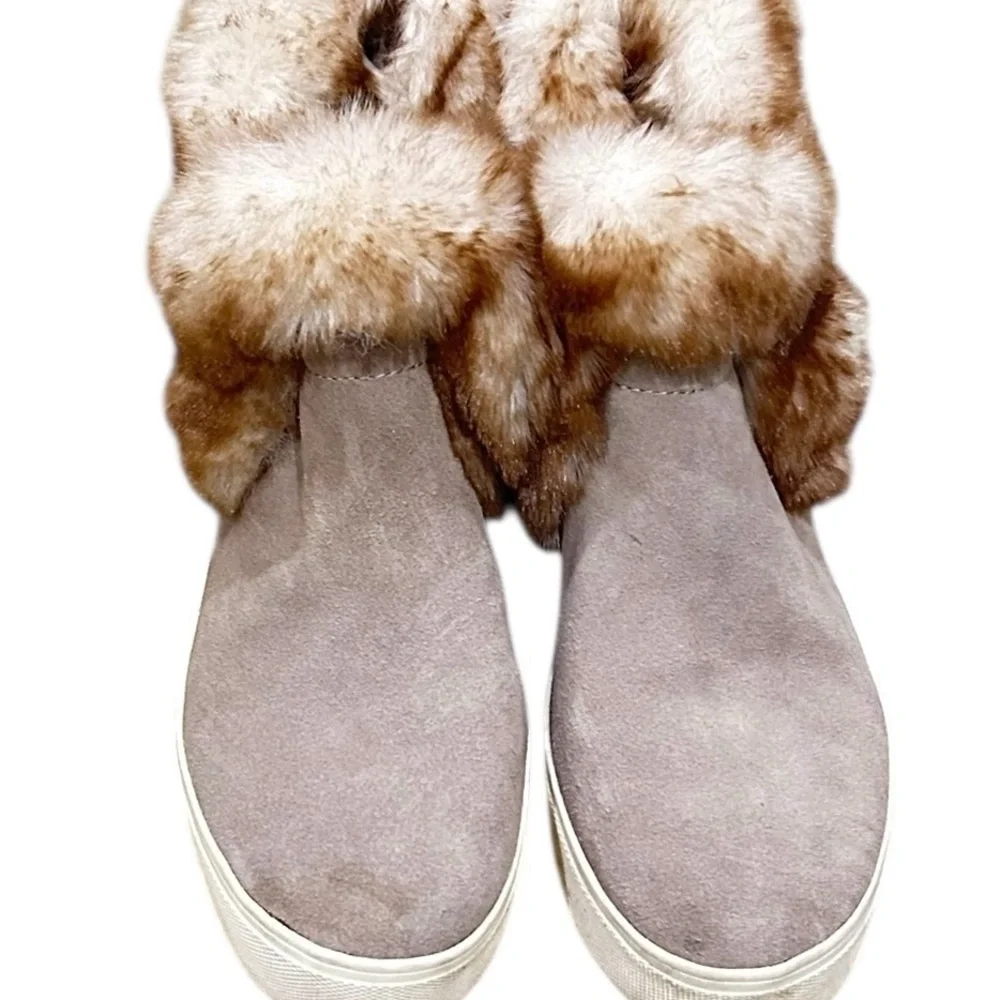 J/SLIDES  Sean Taupe suede leather Faux Fur Lined Winter sneaker Booties